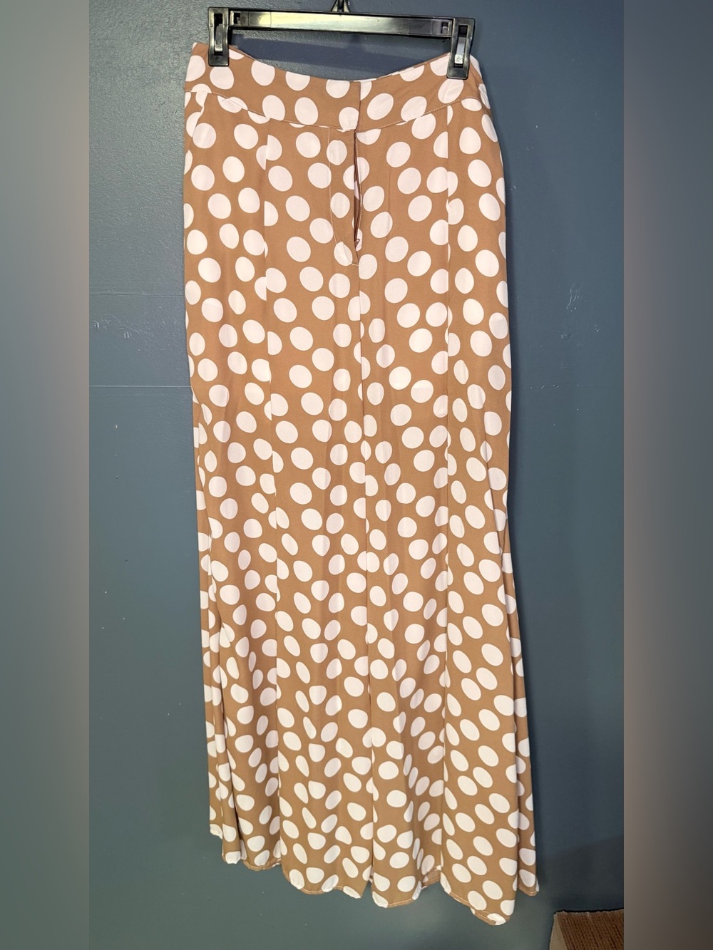 New York & Company White Polka Dot Maxi Skirt on Camel